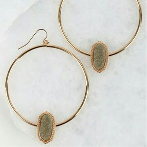🆕GOLD DRUZY HOOP EARRING WITH GRAY STONE